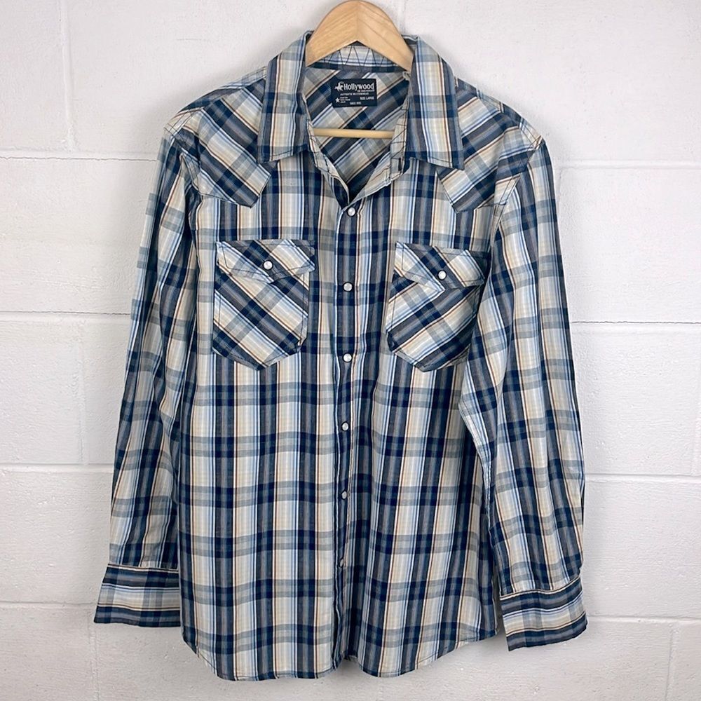 Hollywood Western plaid pearl snap button down shirt
